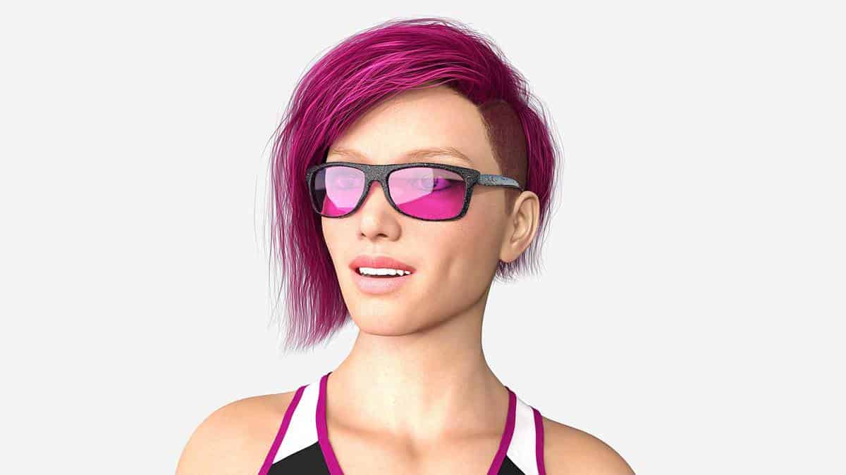 Girl with short purple hair and sunglasses