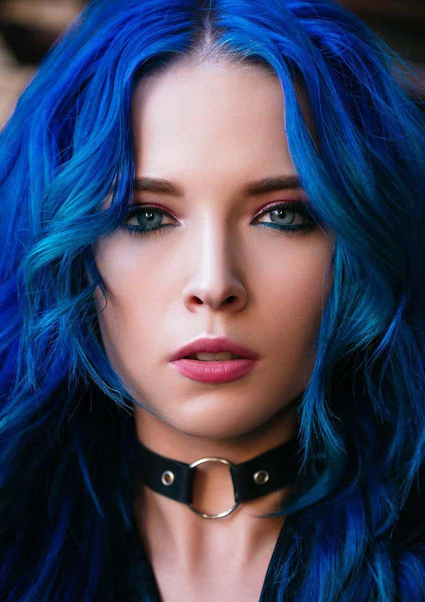 Portrait of a blue-haired beautiful young girl