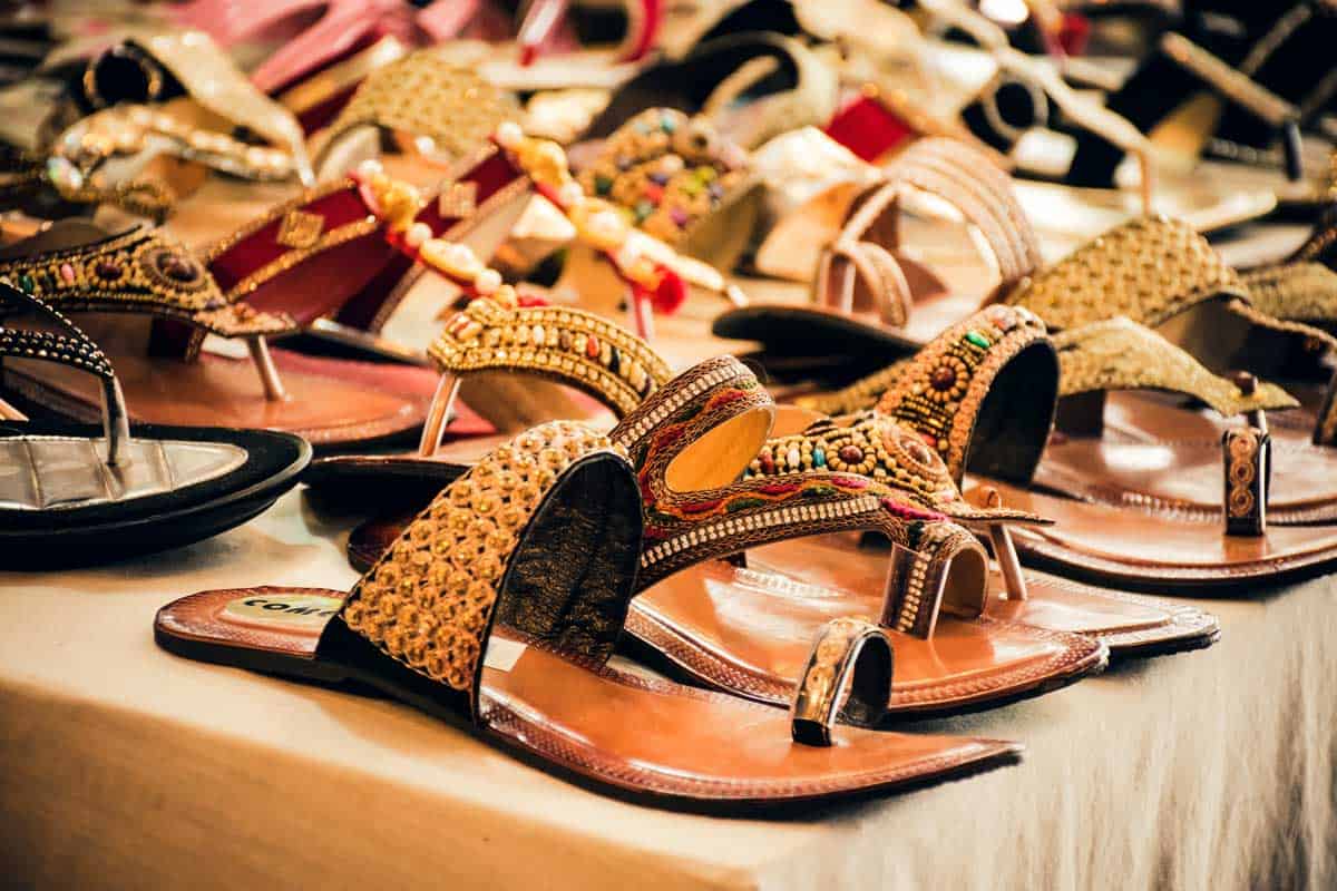 Leather sandals displayed for sale