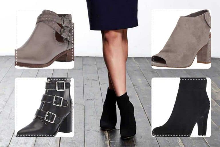 Collage of ankle boots with background of a woman wearing blue dress and black boots, Can You Wear Ankle Boots With a Dress?