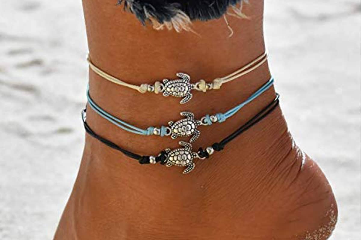 Anklet Turquoise Sea Turtle Black Suede Leather Silver Beach Life Ocean Jewels ♡ 
