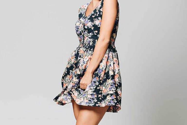 Sexy young woman wearing dark blue floral dress, How to Accessorize a Floral Dress [18 ideas with pictures]