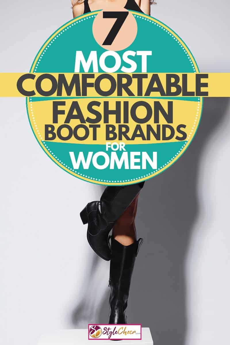Woman wearing high heeled boots with golden heel plating, 7 Most Comfortable Fashion Boot Brands For Women, Woman wearing high heeled boots with golden heel plating, 7 Most Comfortable Fashion Boot Brands For Women