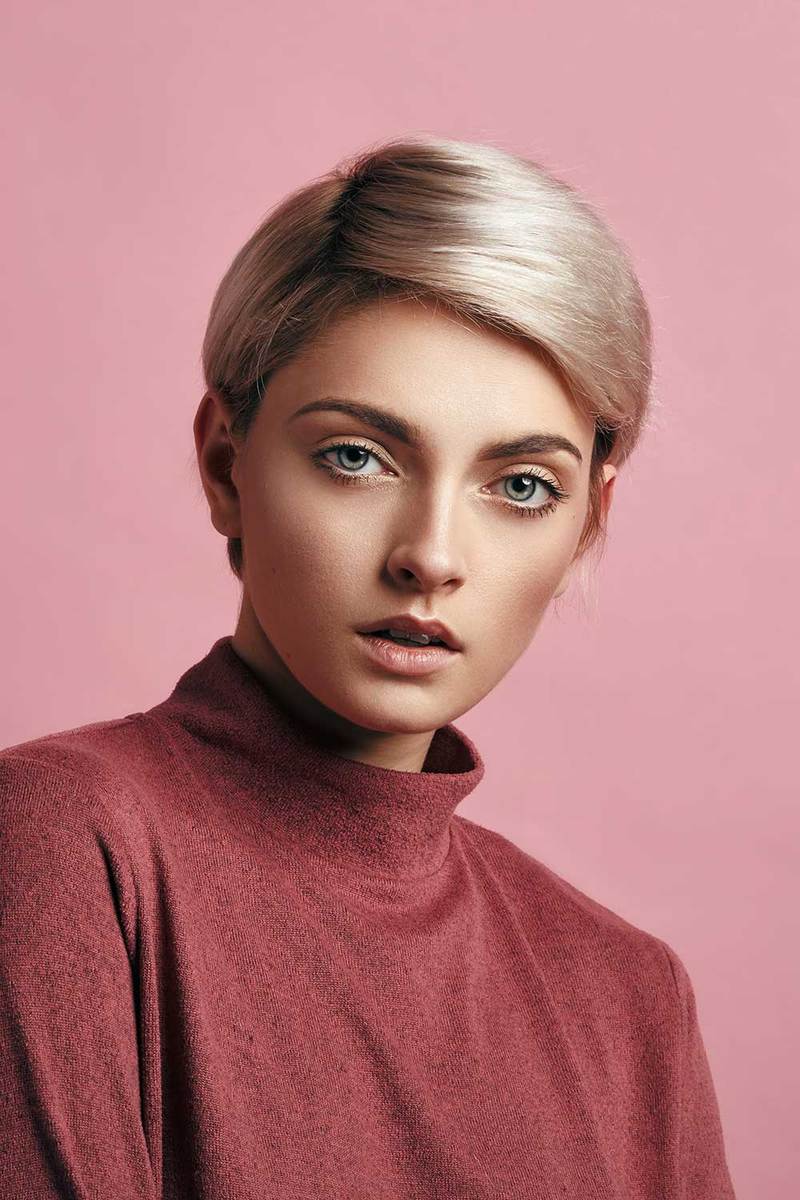 Portrait of fashion woman with blonde short hair