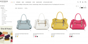 Guess website product page for handbags