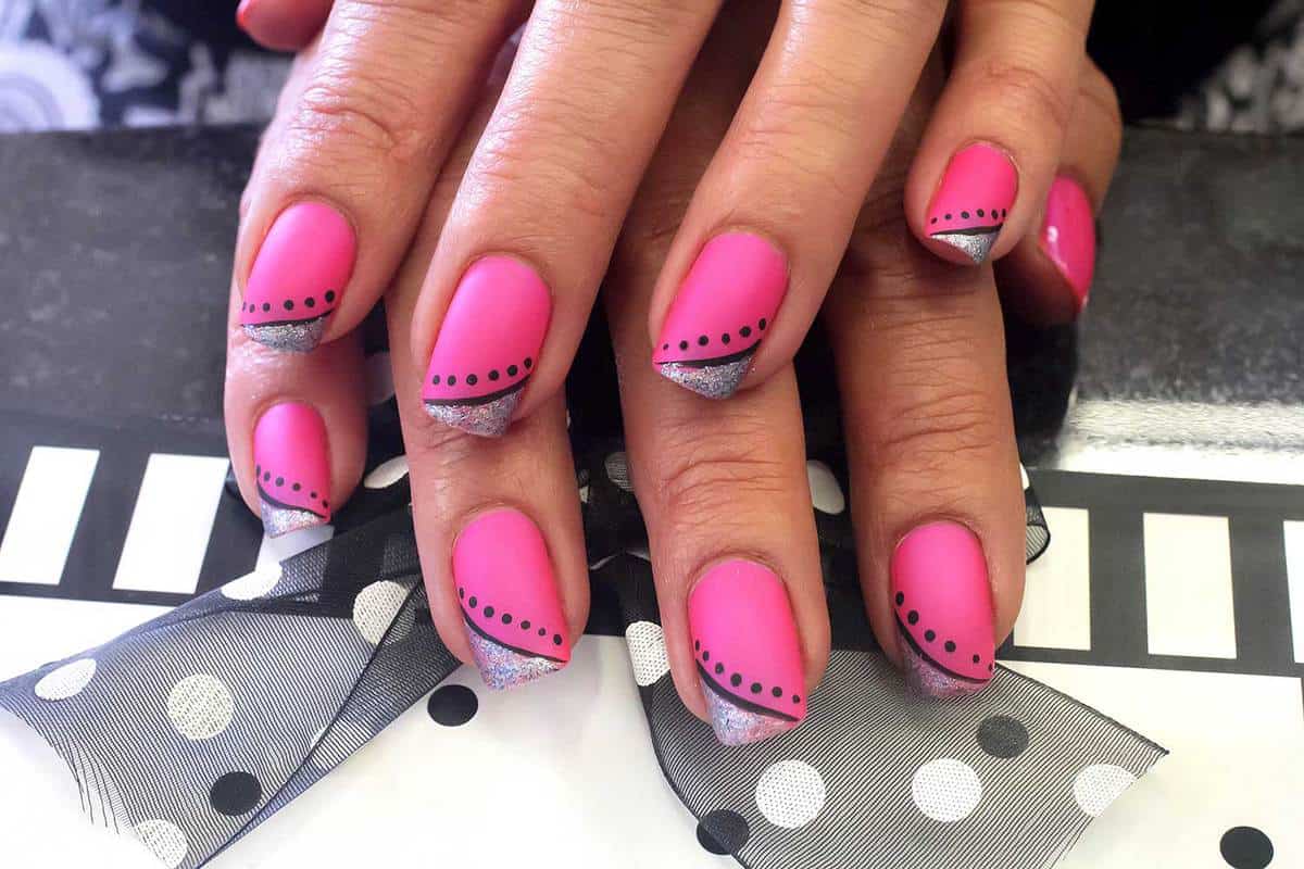Summer inspired hot pink polka dot nail art design