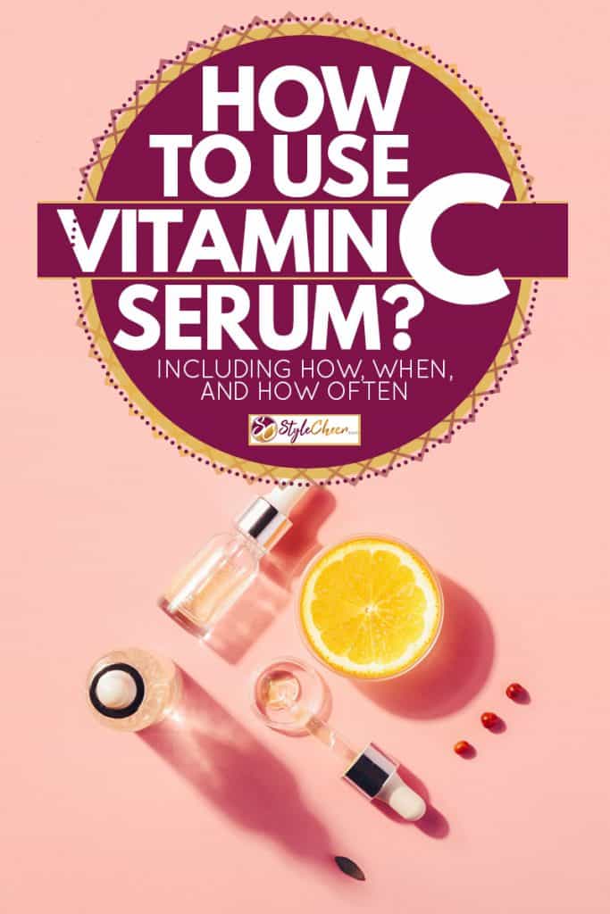 Organic serum with vitamin C placed on a pink surface, How to Use Vitamin C Serum? [Including how when and how often]