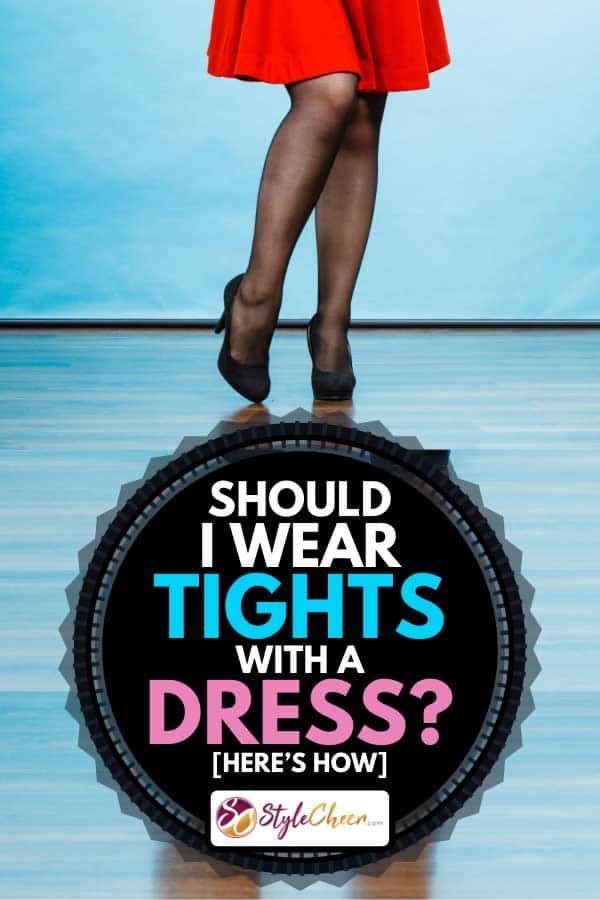 Woman wearing red dress, dark tights and high heels, Should I Wear Tights with a Dress? [Here's How]