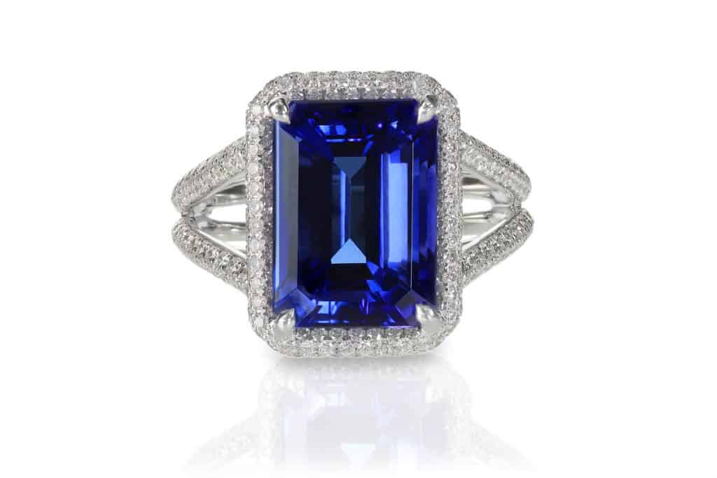 A gorgeous blue sapphire diamond encrusted ring
