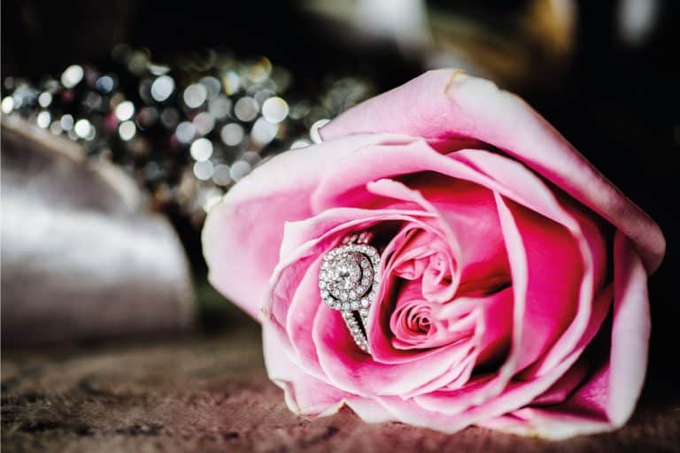 A women's wedding ring anniversary band in a pink rose, What Finger Does Anniversary Band Go On?