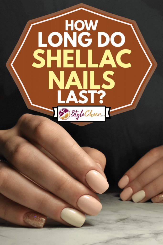 Delicate manicure with gray and beige nail shellac coating, How Long Do Shellac Nails Last?