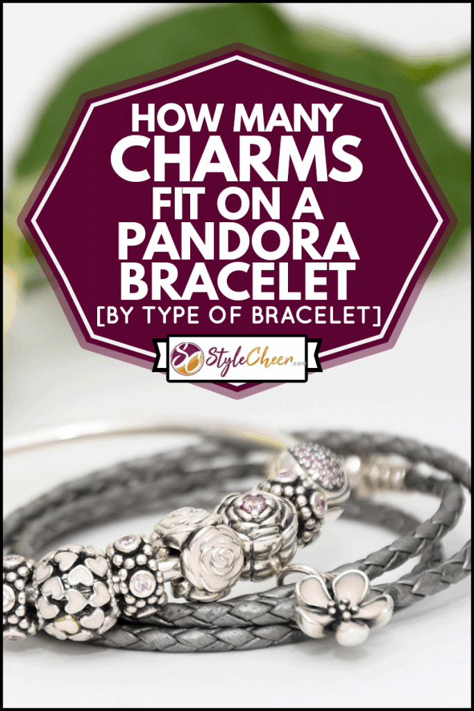 Two beautiful Pandora bracelets combined of different charms (beams) on white background next to a beautiful rose, How Many Charms Fit On A Pandora Bracelet? [By Type Of Bracelet]