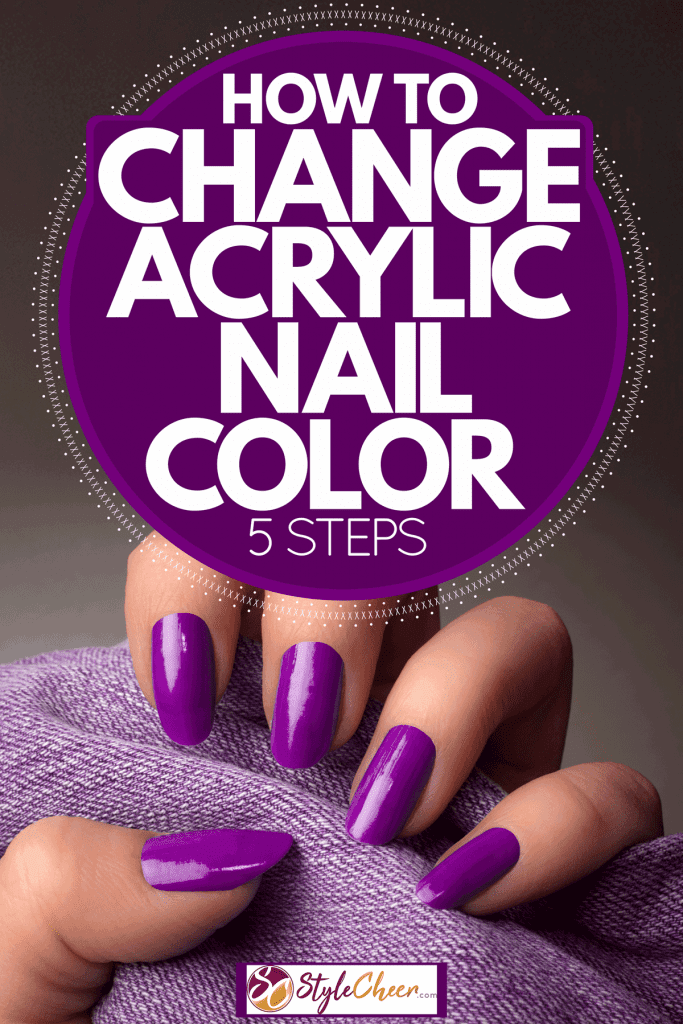 A woman showing her violet colored vinyl nail polish, How To Change Acrylic Nail Color [5 Steps]