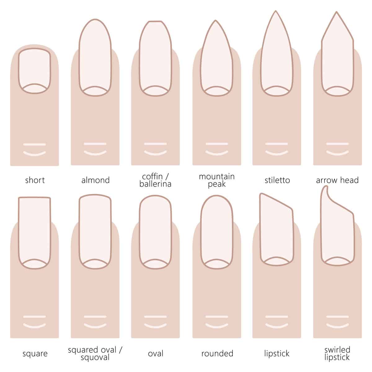 Illustration of different types of nail shapes