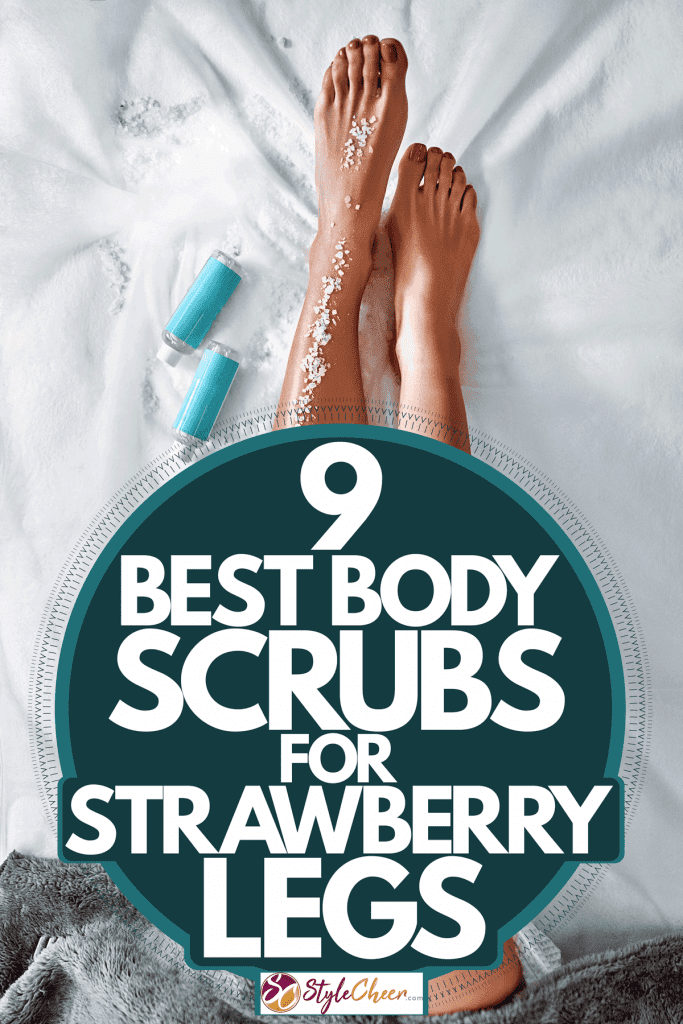  A woman putting on beaded leg scrubs on her strawberry legs, 9 Best Body Scrubs For Strawberry Legs