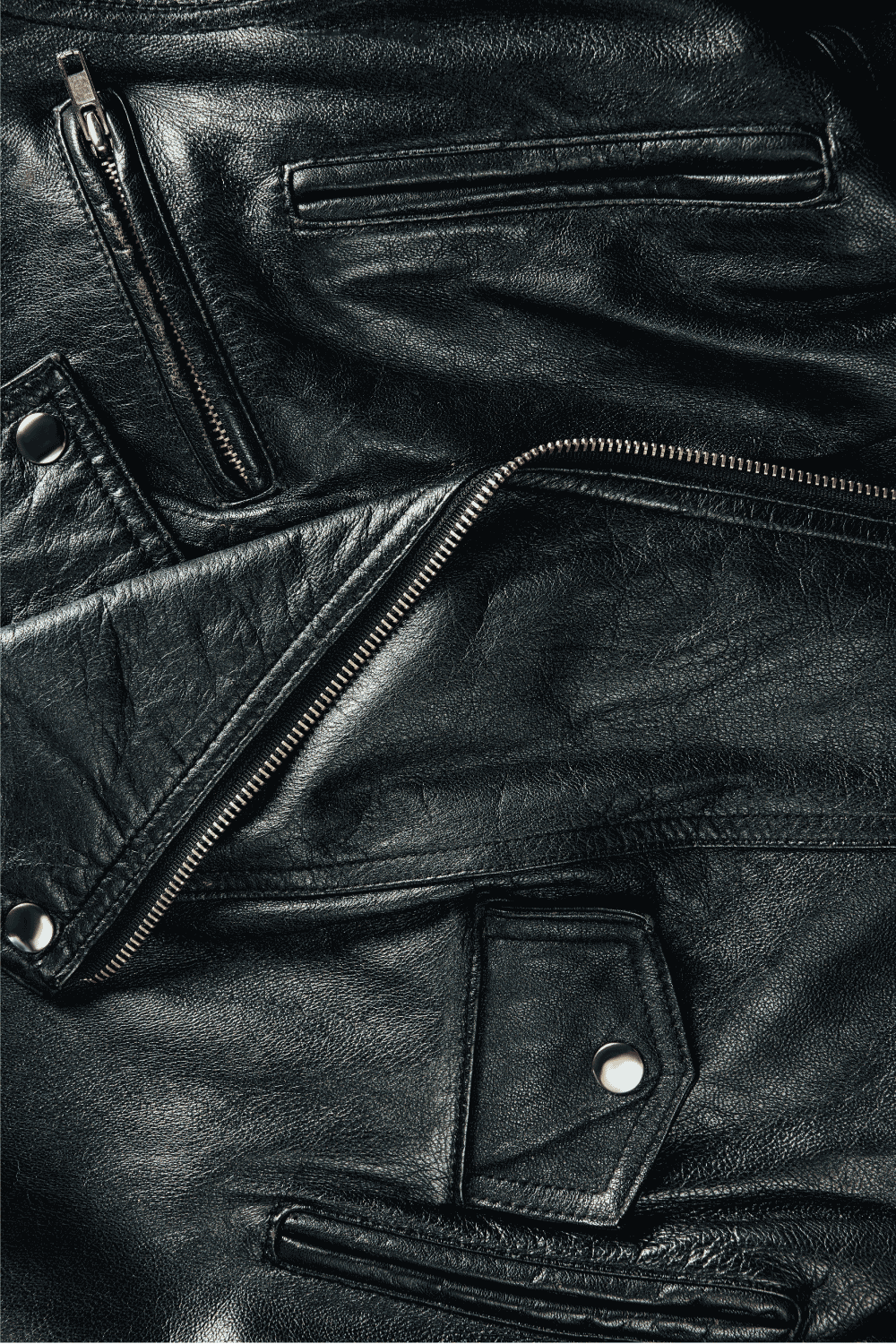 Full frame of black leather jacket