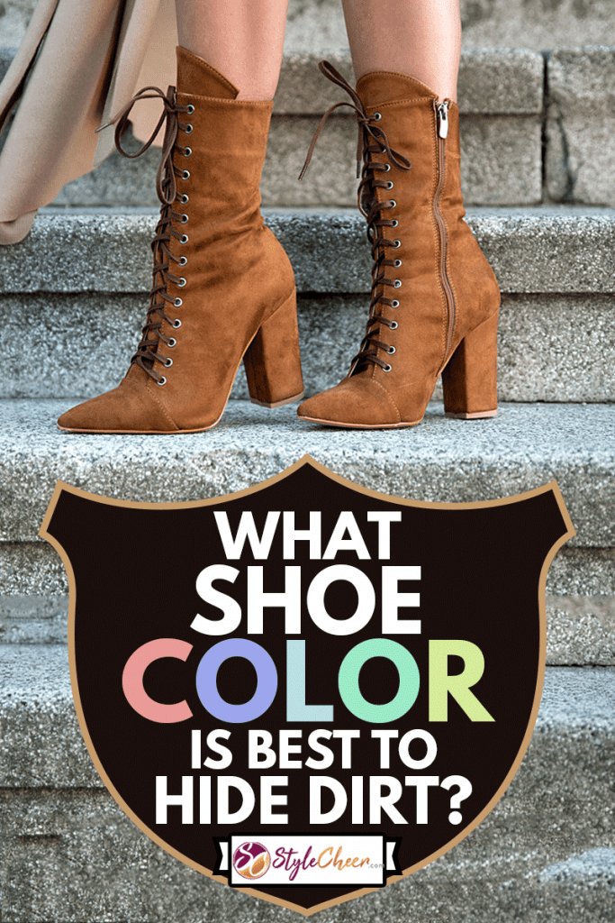 Woman standing on stairs ooutdoor in high heel boots, What Shoe Color Is Best To Hide Dirt?