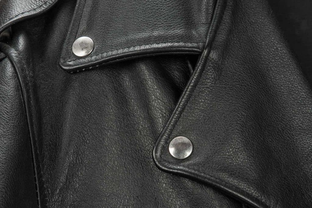 Close-up of a black leather jacket