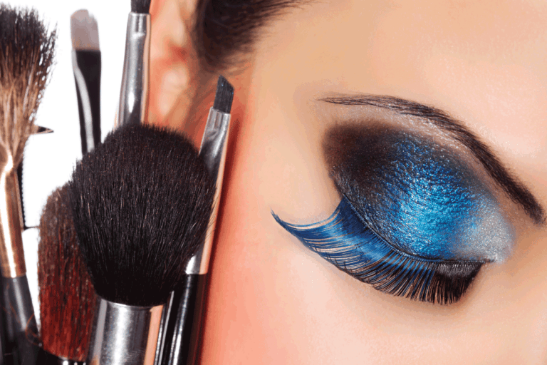 model wearing blue eye shadow and eyeliner. Can You Use Gel Eyeliner As Eyeshadow