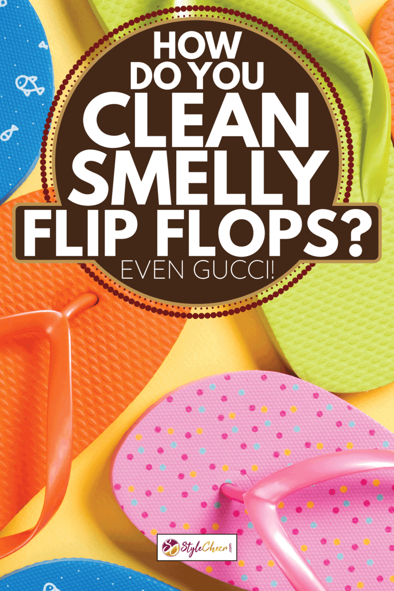 top view of many colored flip flops on yellow background. How Do You Clean Smelly Flip Flops [Even Gucci!]