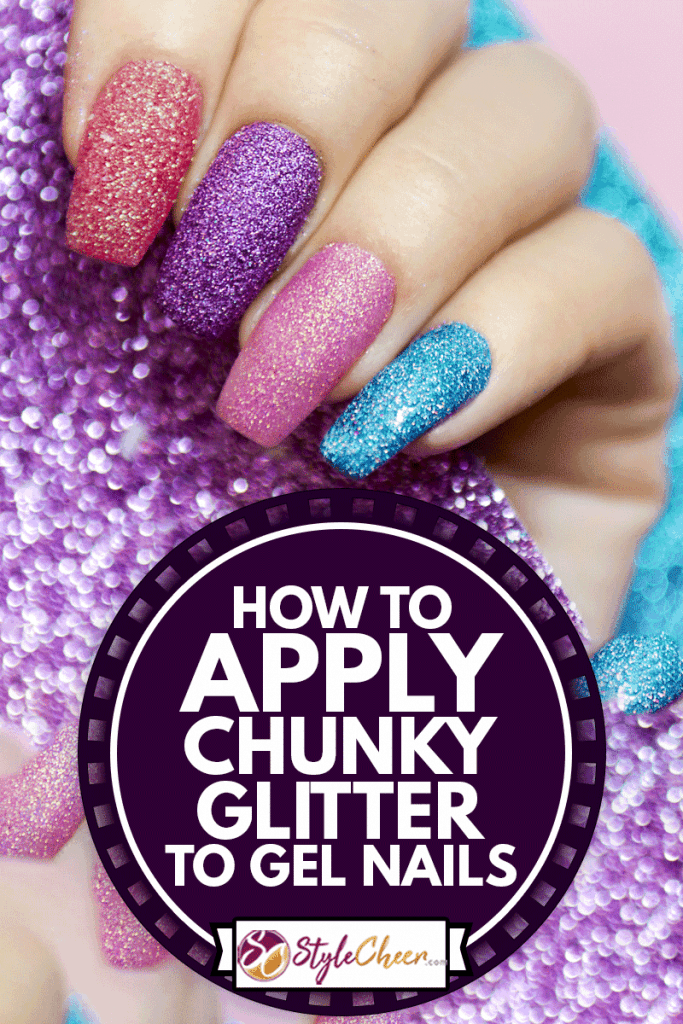 Multicolored shiny manicure on long nails close-up, How To Apply Chunky Glitter To Gel Nails