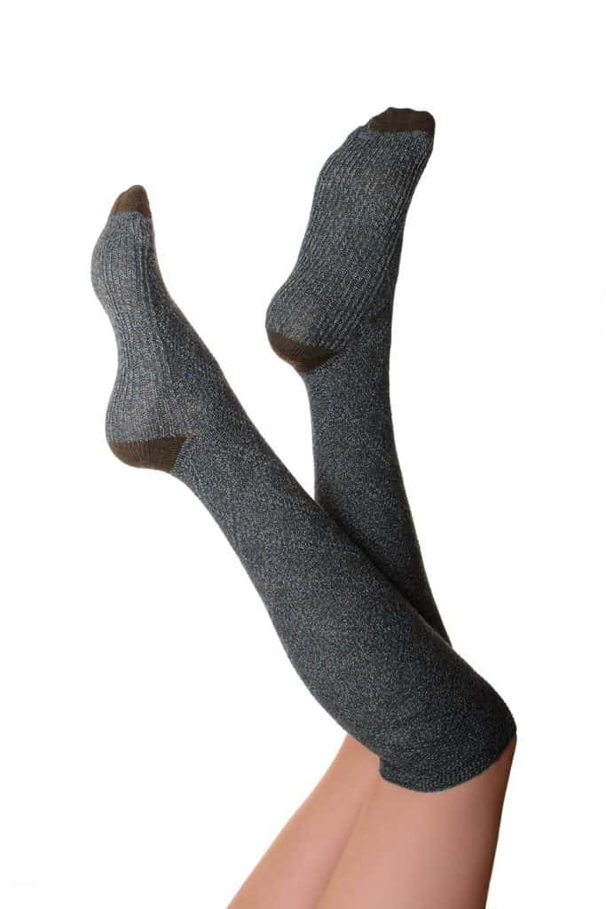 Long legs girl wearing gray warm socks