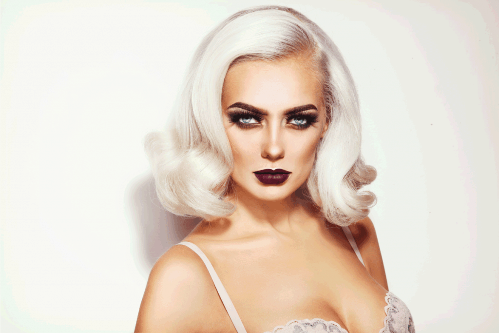 young beautiful glamorous platinum blonde woman with stylish make-up and hairdo. What Color Lipstick Goes With White Hair