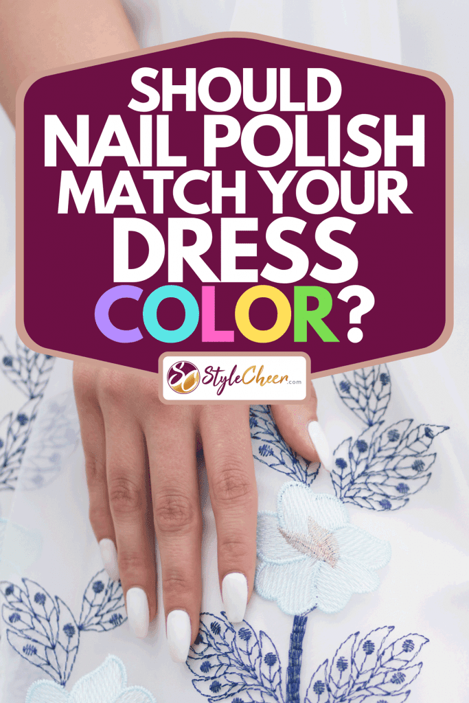 Close-up of a woman posing in a flowery skirt, Should you match your nail polish to the color of your dress?