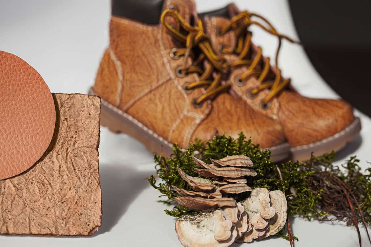 Leather boots made from mushroom mycelium