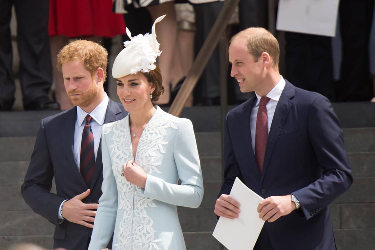 Princess Kate Middleton, Prince William and Harry seen on the steps of St Pauls