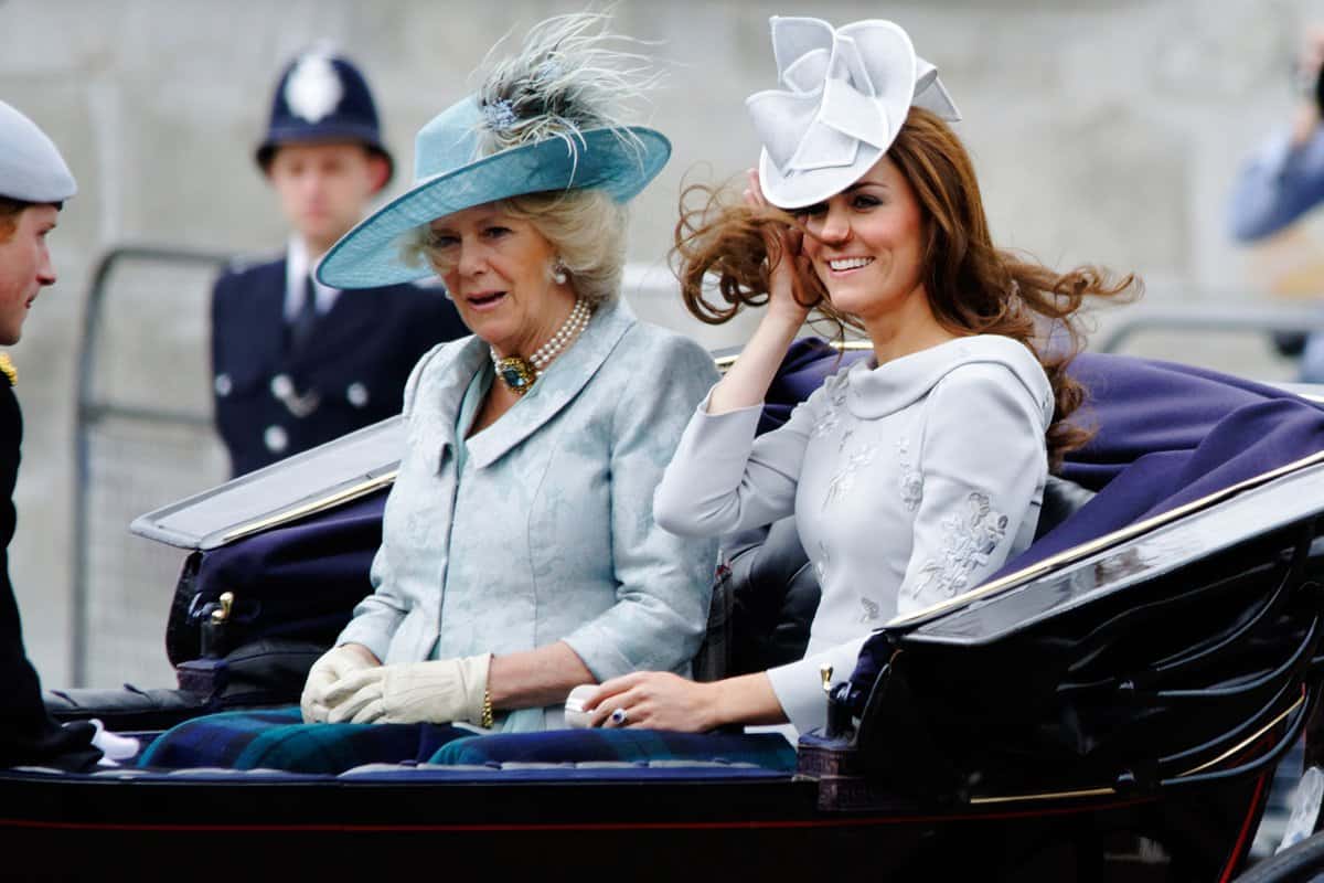 The Duchess of Cambridge, the Duchess of Cornwall and Prince Harry during Trooping the Colour ceremony