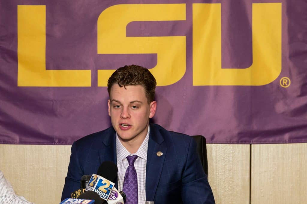 LSU Quarterback Joe Burrow addresses media during pre-announcement press conference of 85th annual Heisman Memorial Trophy at the Marriott Marquis Hotel
