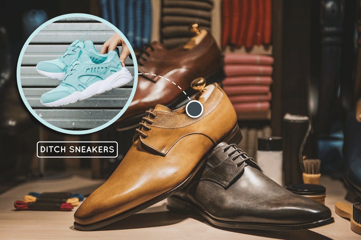 Men shoes in a luxury shop in Paris, Ditch Your Sneakers: Formal Footwear Makes a Comeback in Fashion Today