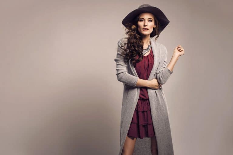 Woman wearing a gray coat and a matching magenta dress, From Casual To Chic: Date Night Outfits to Make Their Jaw Drop!