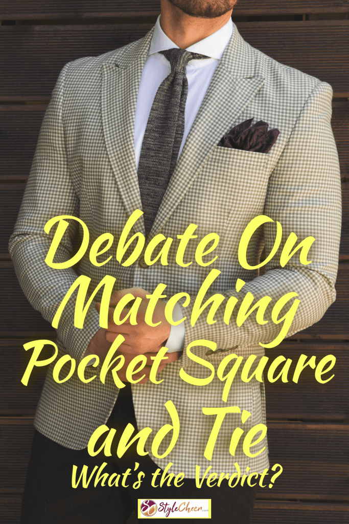 A tall man wearing a beige coat, matching black tie, and pocket square, Debate On Matching Pocket Square And Tie: What's The Verdict?