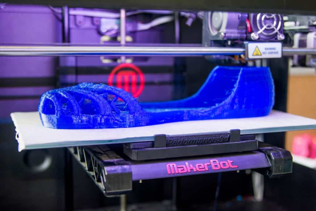 3D printed shoe technology 3D-printing 3D-printed shoe in progress 3Dprinted blue shoe