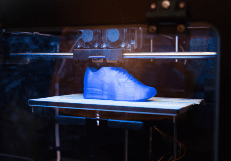 3D printed shoe technology 3D-printing 3D-printed shoe in progress 3Dprinted blue shoe