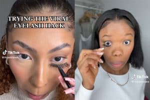 Two woman trying a hack to easy install an extension eyelashes, TikTok's Eyelash Hack: Is It A Hit Or Miss?