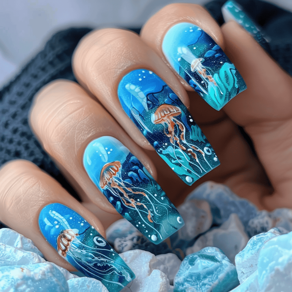 Gorgeous blue oceanic designs for nails