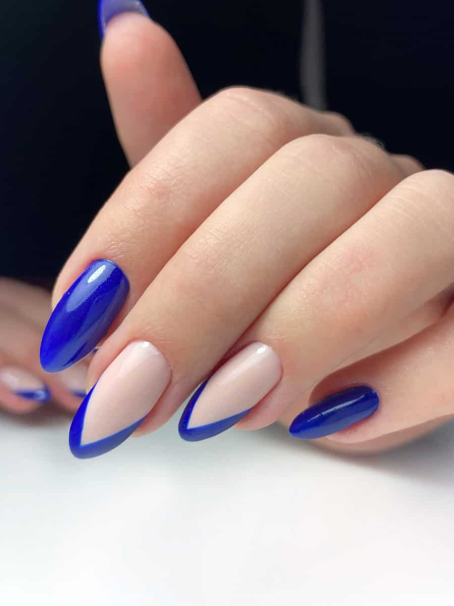 royal blue French manicure tips