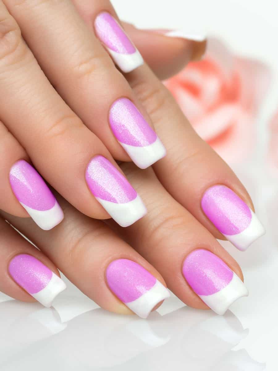 pink shimmer nails with white French tips
