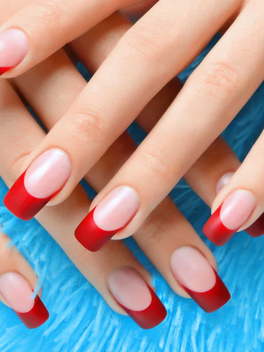 ombre nails with pink base and red tips
