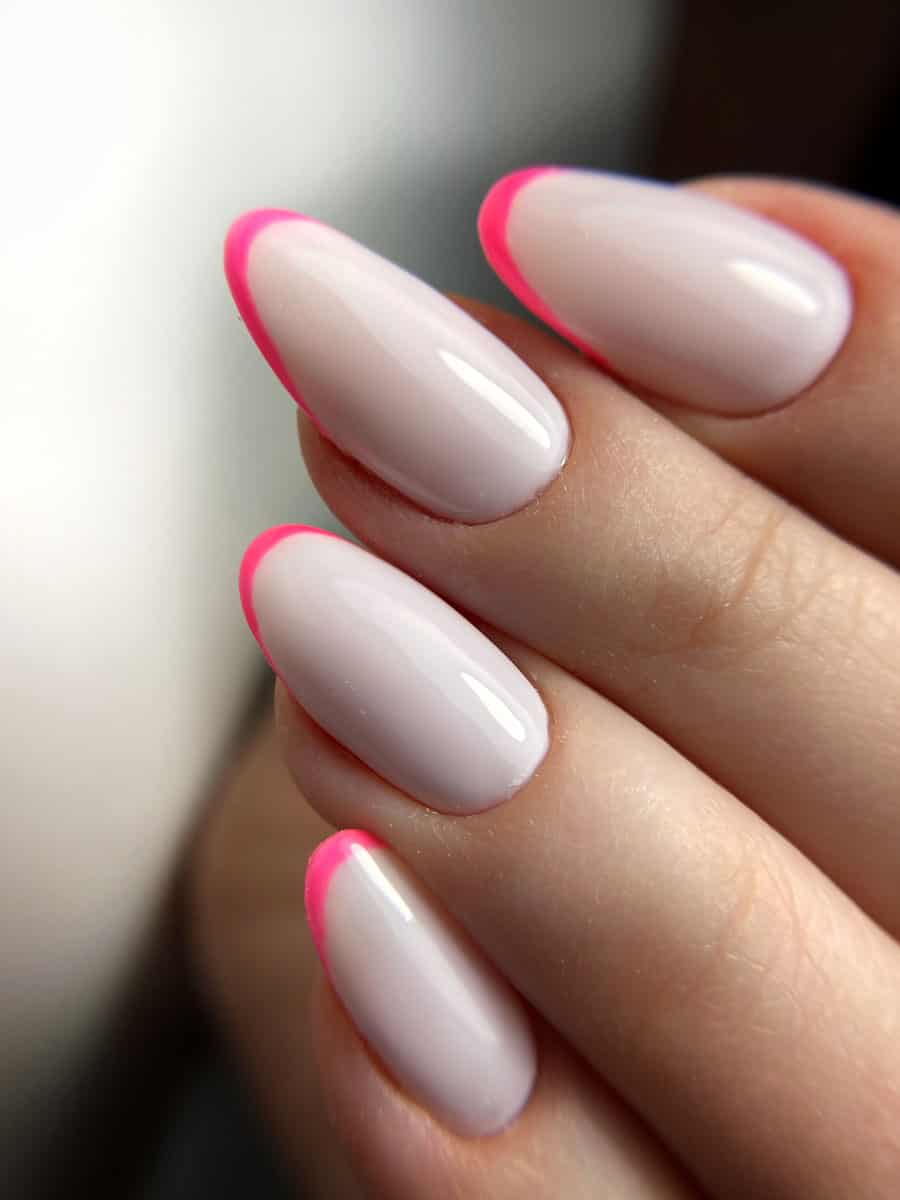 nude nails with hot pink edges