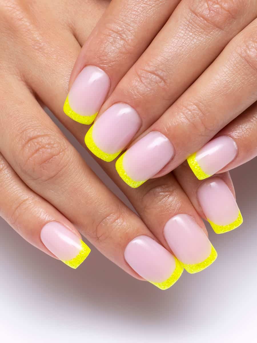 neon yellow French manicure tips