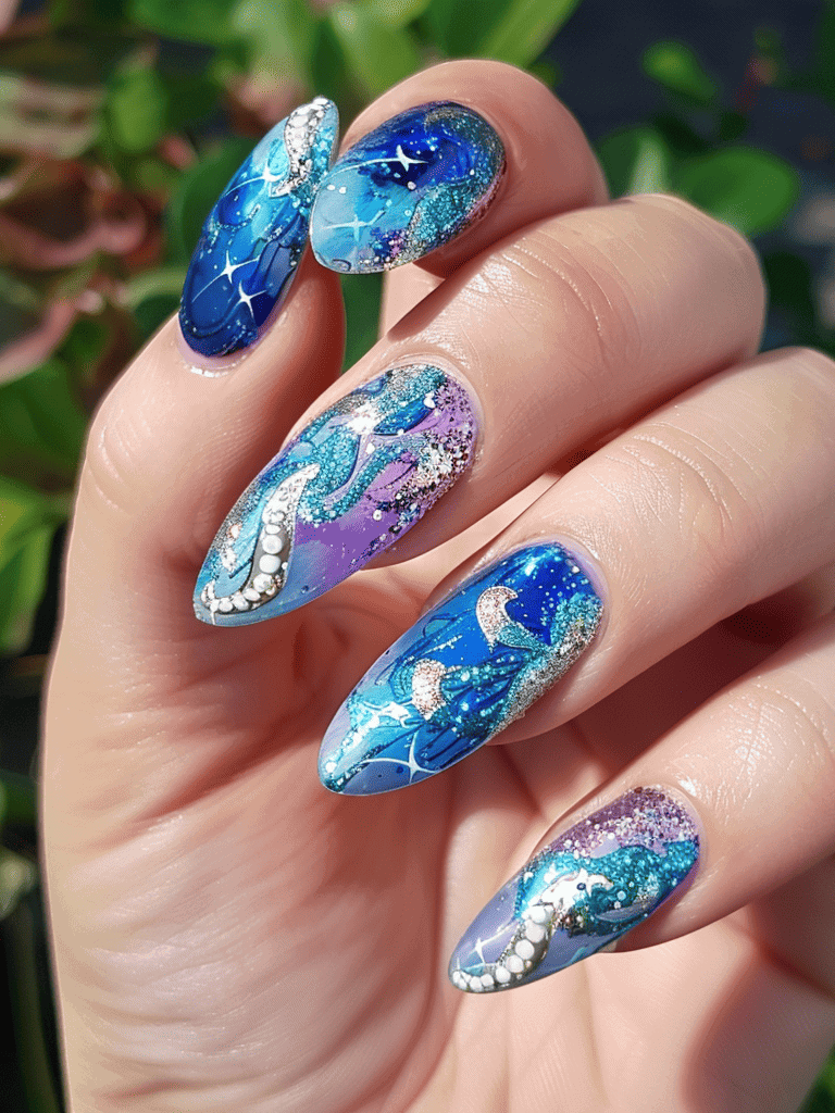 Mermaid tail teal with holographic glitter designs