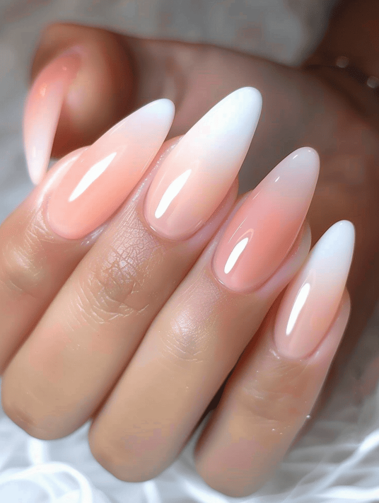 ombre nail design. peach to white transition
