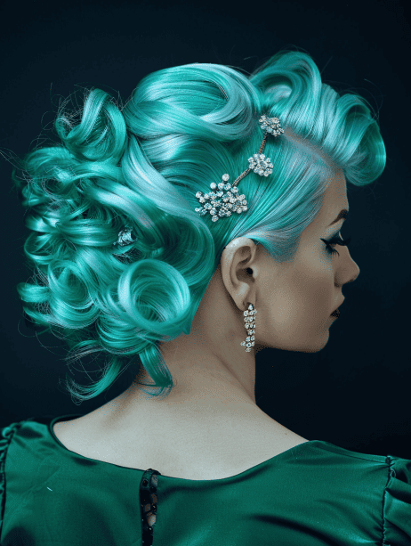 Retro Blue-Green Curls hairstyle