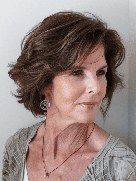 An old woman with Layered Beach Waves hairstyle