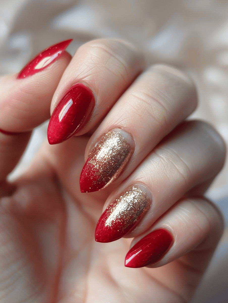 red and gold nail art. red and gold ombre