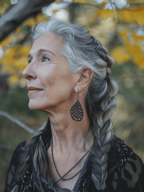 Old woman with long braid hairstyle